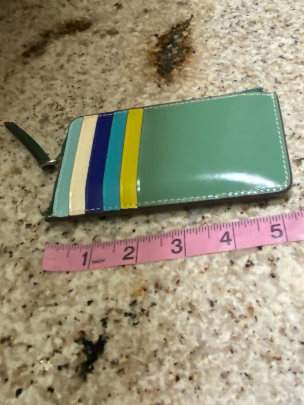 Tory Burch Green Patent Leather Card Holder Zip Wallet Colorblock - Picture 6 of 6